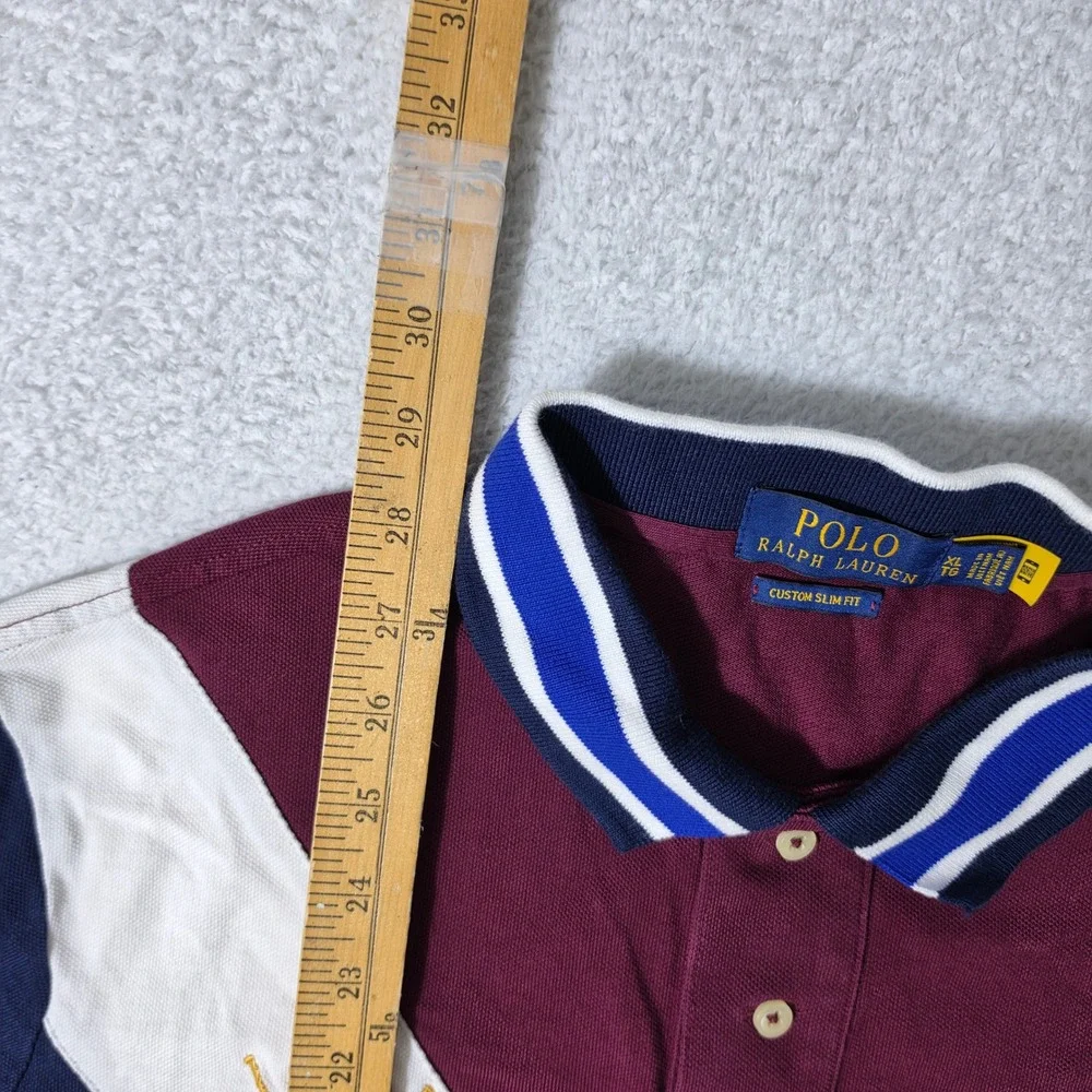Polo Ralph Lauren BIG PONY Custom Fit Mens XL Polo Burgundy Navy White Crest